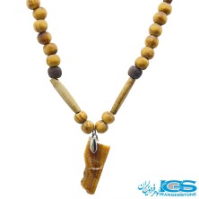 گردنبند سنگ چشم ببر با چوب درخت صندل