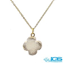 گردنبند سنگ راف کریستال کوارتز  گل شبدر نماد خوش شانسی