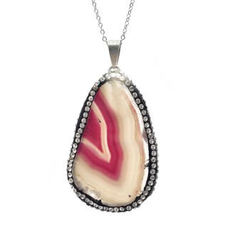 گردنبند عقیق برزیل صورتی بدون زنجیر