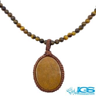گردنبند سنگ چشم ببر با جید نارنجی