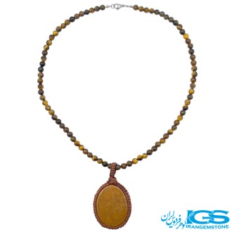 گردنبند سنگ چشم ببر با جید نارنجی