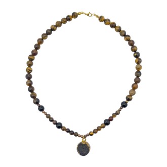 گردنبند سنگ چشم ببر و کریستال کوارتز