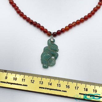 گردنبند یشم سبز و عقیقی کارنلین