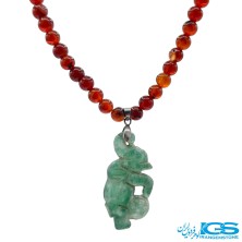 گردنبند یشم سبز و عقیقی کارنلين