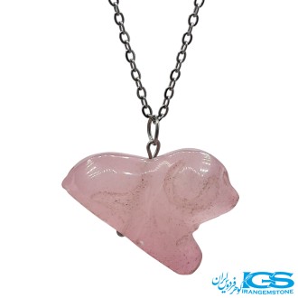 گردنبند رزکوارتز تراش سگ نماد سال تولد بدون زنجیر