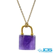 گردنبند سنگ آمیتیست قفل طلایی بدون زنجیر
