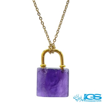گردنبند سنگ آمیتیست قفل طلایی بدون زنجیر