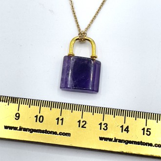 گردنبند سنگ آمیتیست قفل طلایی بدون زنجیر