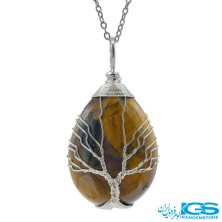 گردنبند سنگ چشم ببر درخت زندگی بدون زنجیر