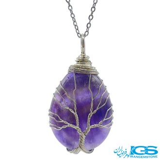 گردنبند آمیتیست درخت زندگی نقره ای بدون زنجیر