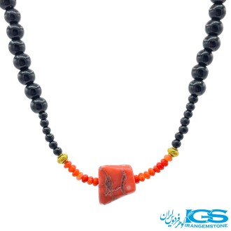 گردنبند سنگ اونیکس عقیق سیاه با مرجان طبیعی