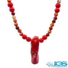 گردنبند کارنلین با سنگ مرجان طبیعی