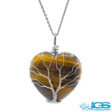 گردنبند سنگ چشم ببر درخت زندگی بدون زنجیر