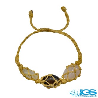 دستبند رزکوارتز  و کریستال کوارتز و کوارتز دودی مکرومه بافی