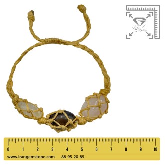 دستبند رزکوارتز  و کریستال کوارتز و کوارتز دودی مکرومه بافی