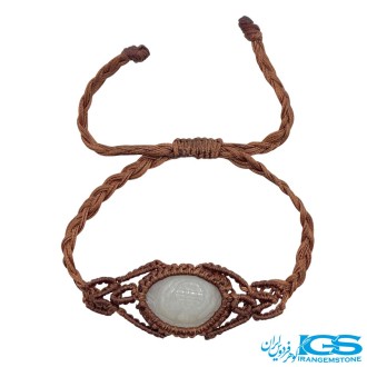 دستبند عقیق سفید تراش گل نیلوفر مکرومه بافی