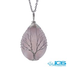 گردنبند رزکوارتز درخت زندگی  نقره ای بدون زنجیر