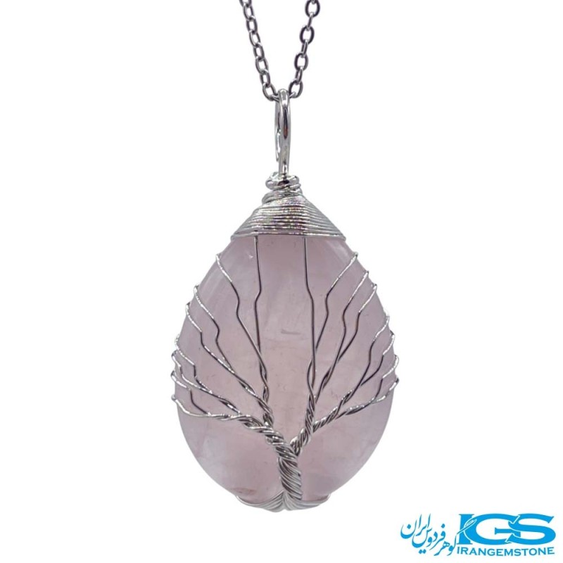 گردنبند رزکوارتز درخت زندگی  نقره ای بدون زنجیر