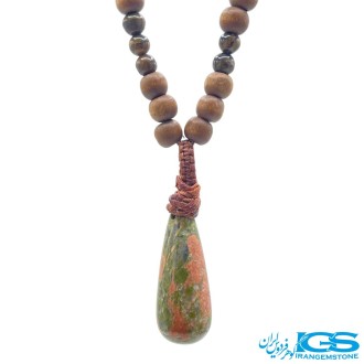 گردنبند منشور سنگ اوناکیت و سنگ چشم ببر مکرومه بافی