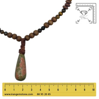 گردنبند منشور سنگ اوناکیت و سنگ چشم ببر مکرومه بافی