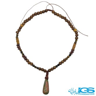 گردنبند منشور سنگ اوناکیت و سنگ چشم ببر مکرومه بافی