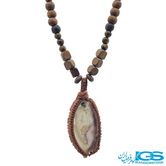 گردنبند سنگ چشم ببر و عقیق مکرومه بافی