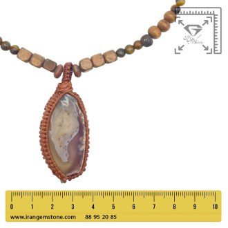 گردنبند سنگ چشم ببر و عقیق مکرومه بافی