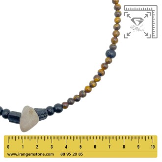 گردنبند سنگ چشم ببر و تورمالین و کریستال کوارتز مکرومه بافی