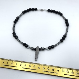 گردنبند سنگ کریستال کوارتز کروم و سنگ اونیکس