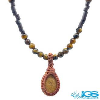 گردنبند سنگ چشم ببر و جاسپر مکرومه بافی