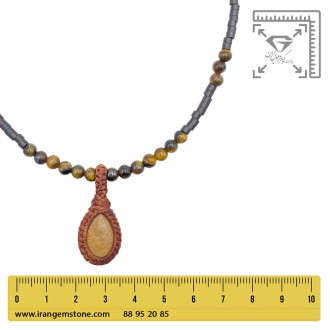 گردنبند سنگ چشم ببر و جاسپر مکرومه بافی