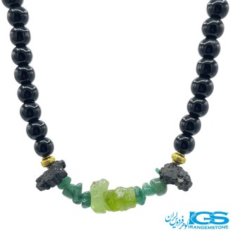 گرنبند زبرجد پریدوت تورمالین و آونتورین و اونیکس