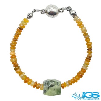 دستبند اوپال طلایی با سنگ پرهنیت غلاب استیل