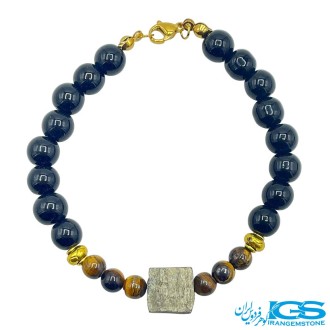 دستبند سنگ چشم ببر و اونیکس و پیریت