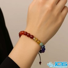 دستبند هفت چاکرا عقیق سرخ با بودا