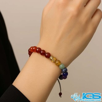 دستبند هفت چاکرا عقیق سرخ با بودا