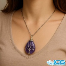 گردنبند آمیتیست درخت زندگی نقره ای بدون زنجیر