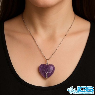 گردنبند قلب آمیتیست درخت زندگی قلب بدون زنجیر