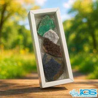 پک ۴ عددی سنگ خام کوارتز دودی، آزوریت، فیروزه و باریت (کلکسیونی و طبیعی)