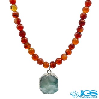 گردنبند عقیق کارنلین و سنگ کریستال کوارتز