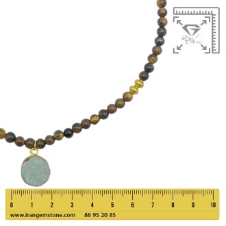 گردنبند سنگ چشم ببر  با سنگ کریستال کوارتز