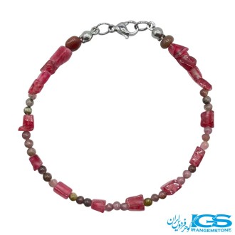 دستبند تورمالین صورتی با سنگ رودونت