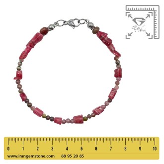 دستبند تورمالین صورتی با سنگ رودونت