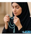تسبیح سنگ چشم گربه آبی 33 تایی - سنگ ثروت