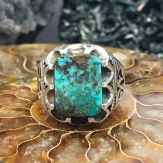 انگشتر نقره رکاب دست ساز کارکرده فیروزه نیشابور TURQUOISE