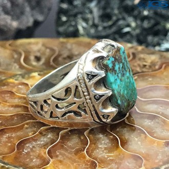 انگشتر نقره رکاب دست ساز کارکرده فیروزه نیشابور TURQUOISE