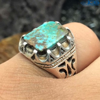 انگشتر نقره رکاب دست ساز کارکرده فیروزه نیشابور TURQUOISE