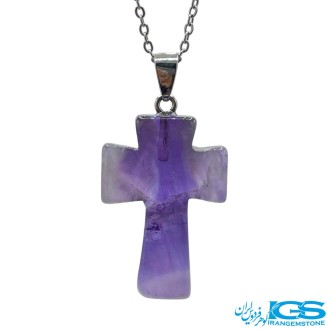 گردنبند سنگ آمیتیست طرح صلیب – نماد آرامش و محافظت