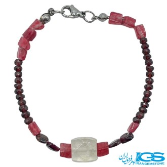 دستبند گارنت جواهری لعل سرخ و رودونیت