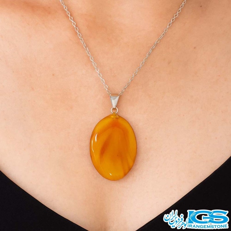 گردنبند عقیق کارنلین نارنجی اصل (بدون زنجیر) | انرژی‌بخش